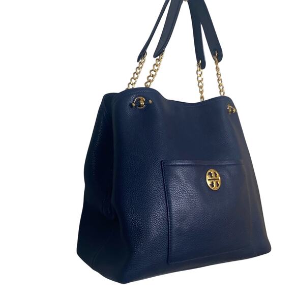 TORY BURCH CHELSEA SLOUCHY BLUE LEATHER TOTE - Picture 4 of 11